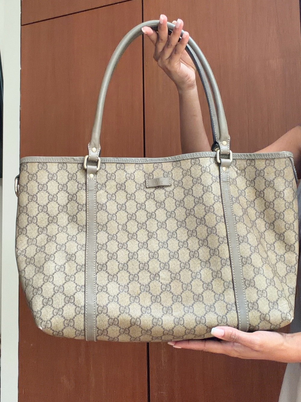 Authentic Gucci GG Monogram Tote Bag – Beige